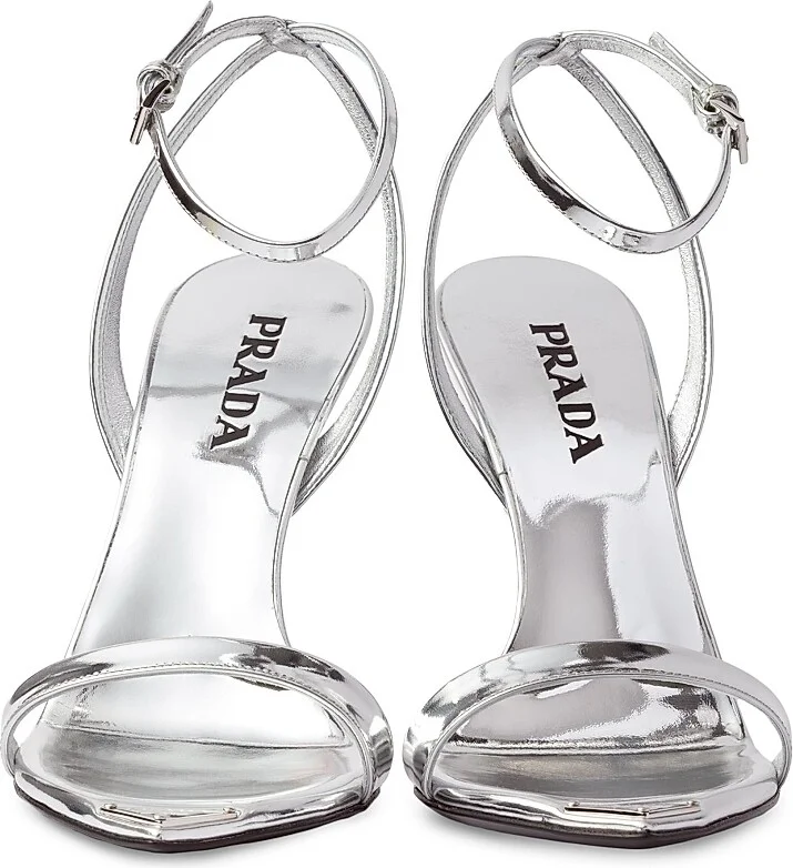 Women's Metallic Leather High-Heeled Sandals - Silver - Size 10 - Image 5