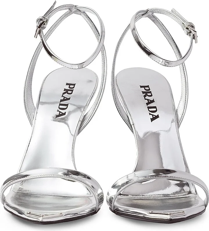 Women's Metallic Leather High-Heeled Sandals - Silver - Size 10 - Image 6