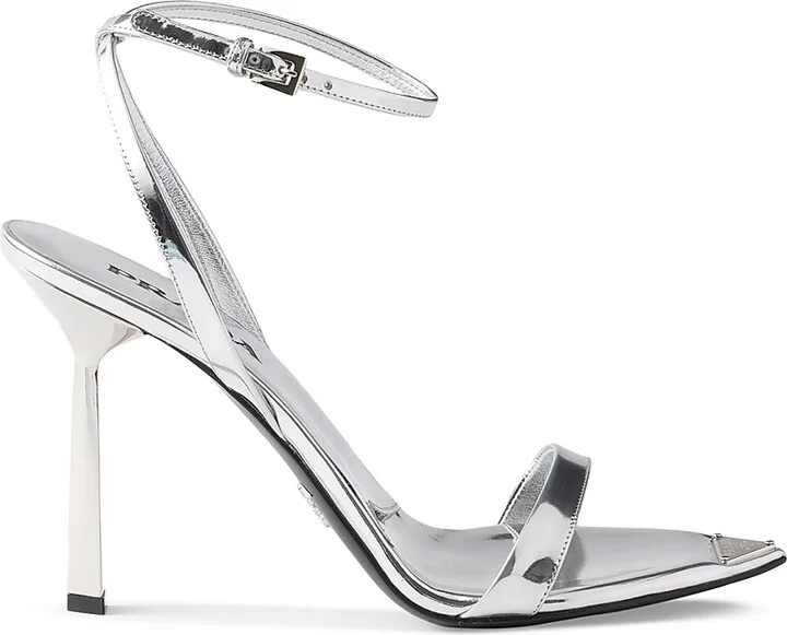 Women's Metallic Leather High-Heeled Sandals - Silver - Size 10