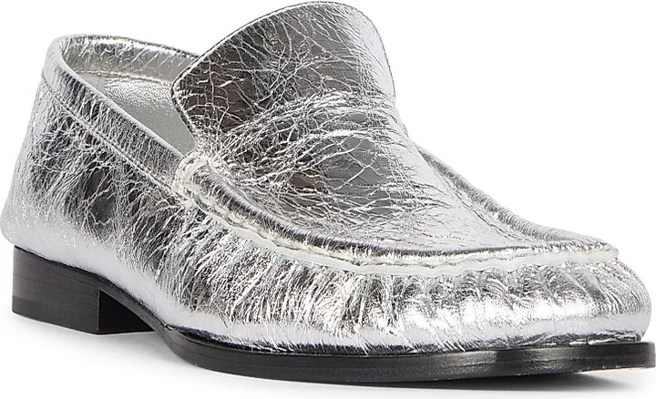 Women's Metallic Leather Loafers - Silver - Size 6 - Image 2