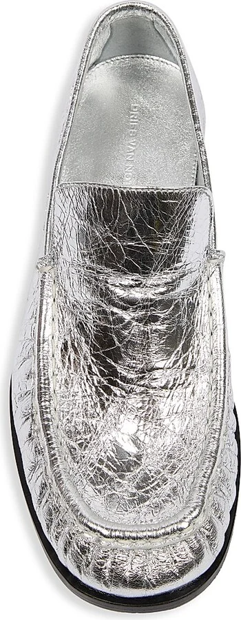 Women's Metallic Leather Loafers - Silver - Size 6 - Image 5