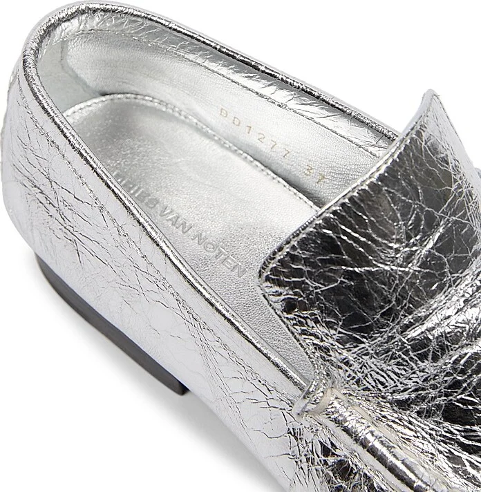 Women's Metallic Leather Loafers - Silver - Size 6 - Image 6