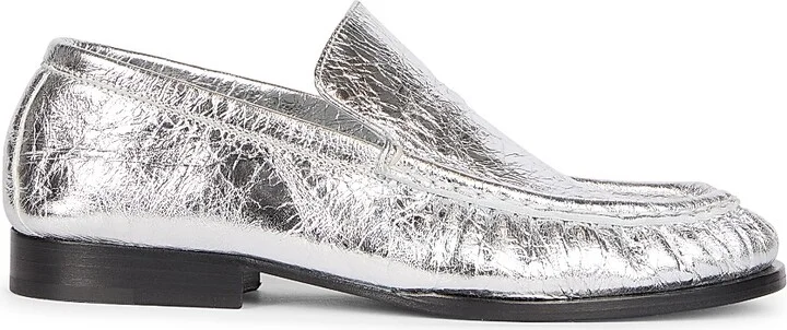 Women's Metallic Leather Loafers - Silver - Size 6