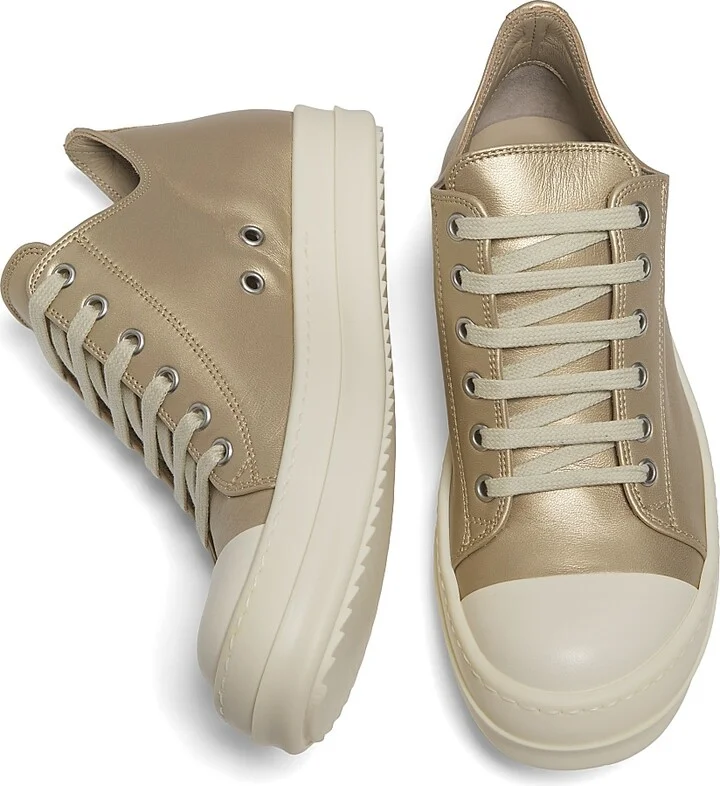 Women's Metallic Leather Low Sneakers - Gold Milk - Size 5 - Image 4