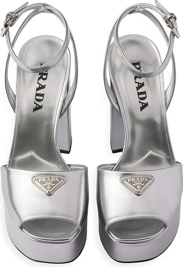 Women's Metallic Leather Platform Sandals - Silver - Size 9.5 - Image 2