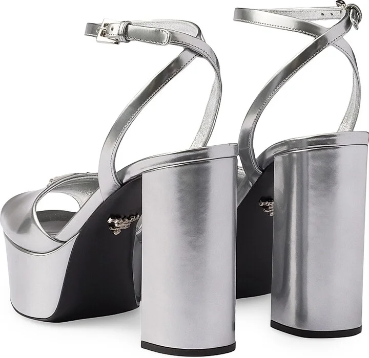 Women's Metallic Leather Platform Sandals - Silver - Size 9.5 - Image 3