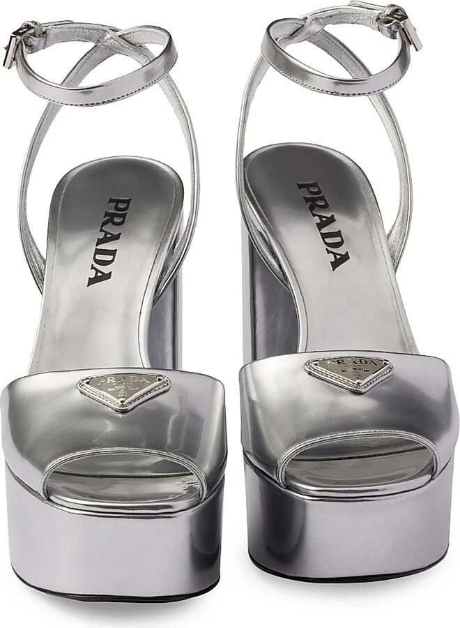 Women's Metallic Leather Platform Sandals - Silver - Size 9.5 - Image 4