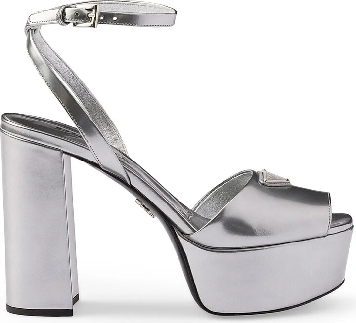 Women's Metallic Leather Platform Sandals - Silver - Size 9.5