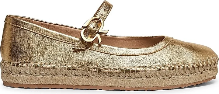 Women's Metallic Leather Ribbon-Buckle Ballerina Flats - Mekong - Size 5