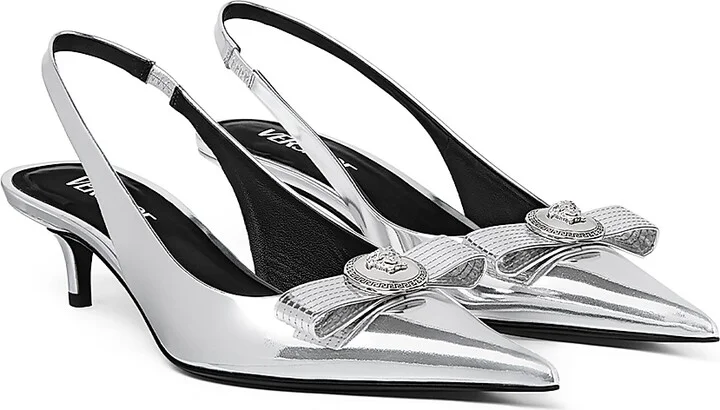 Women's Metallic Leather Slingback Pumps - Silver Palladium - Size 5.5 - Image 2