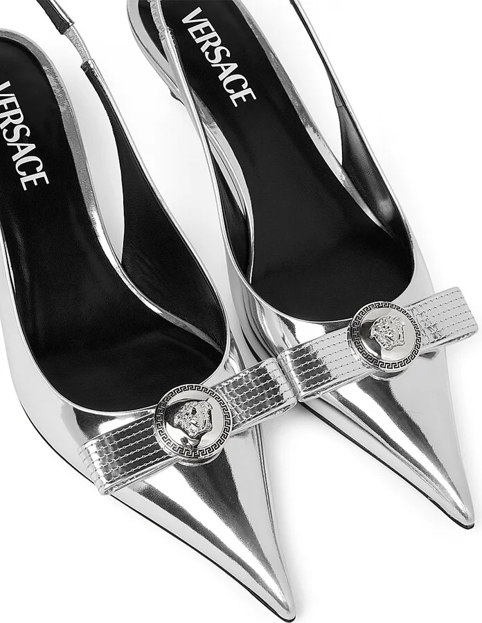 Women's Metallic Leather Slingback Pumps - Silver Palladium - Size 5.5 - Image 3