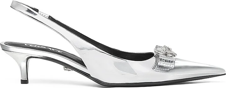 Women's Metallic Leather Slingback Pumps - Silver Palladium - Size 5.5