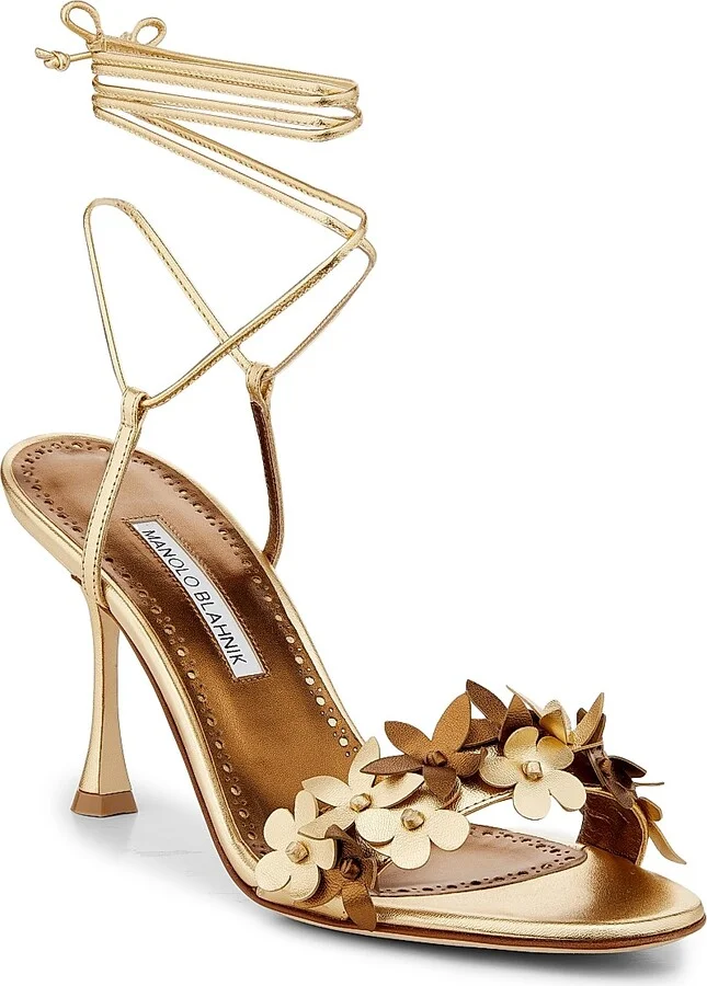 Women's Metallic Leather Strappy Sandals - Gold - Size 10.5 - Image 2