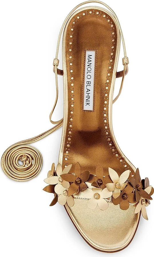 Women's Metallic Leather Strappy Sandals - Gold - Size 10.5 - Image 4