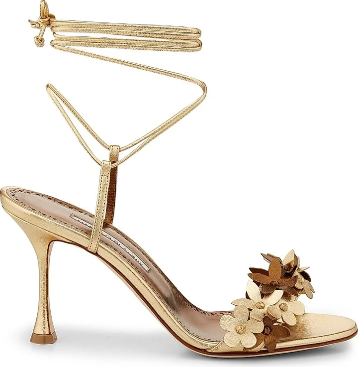 Women's Metallic Leather Strappy Sandals - Gold - Size 10.5