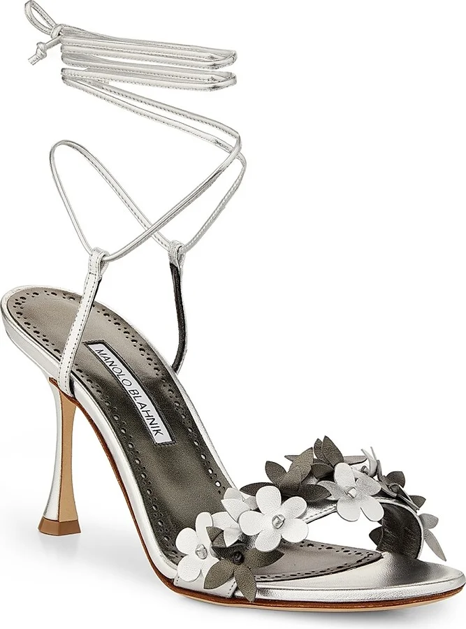 Women's Metallic Leather Strappy Sandals - Silver - Size 7 - Image 2