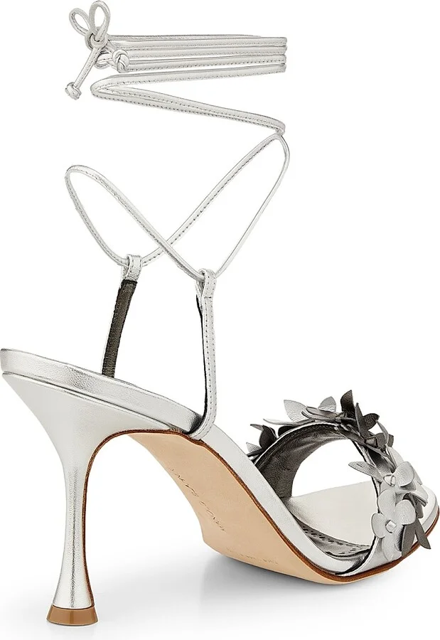 Women's Metallic Leather Strappy Sandals - Silver - Size 7 - Image 3