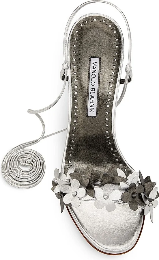 Women's Metallic Leather Strappy Sandals - Silver - Size 7 - Image 4