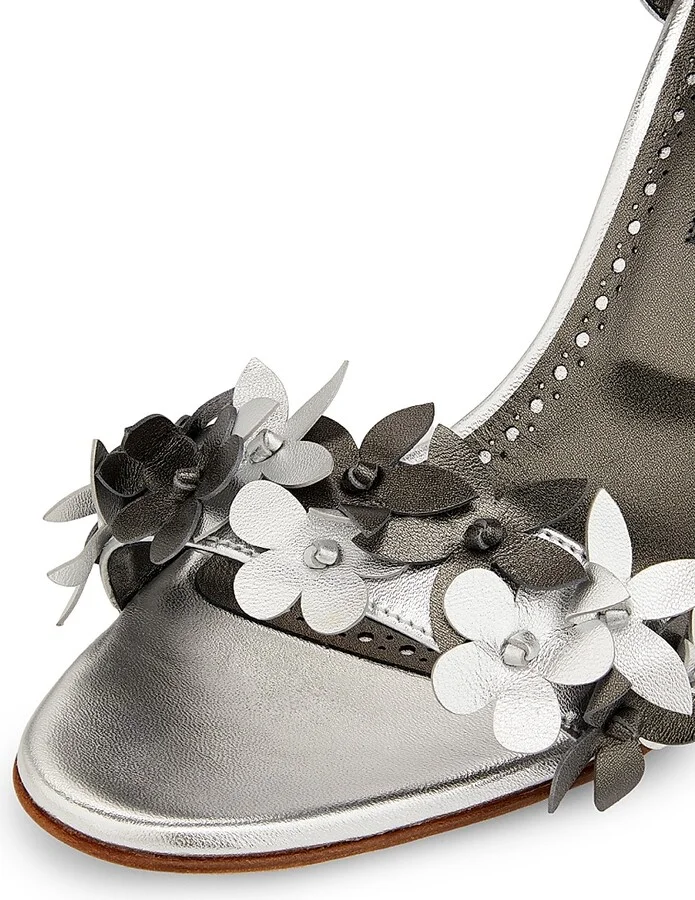 Women's Metallic Leather Strappy Sandals - Silver - Size 7 - Image 6