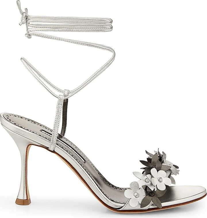 Women's Metallic Leather Strappy Sandals - Silver - Size 7