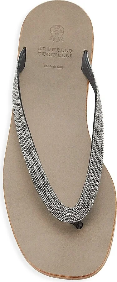 Women's Metallic Leather Thong Sandals - Black - Size 9.5 - Image 5