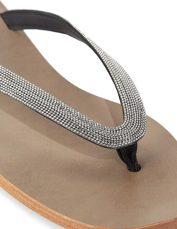 Women's Metallic Leather Thong Sandals - Black - Size 9.5 - Image 6