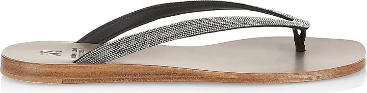 Women's Metallic Leather Thong Sandals - Black - Size 9.5