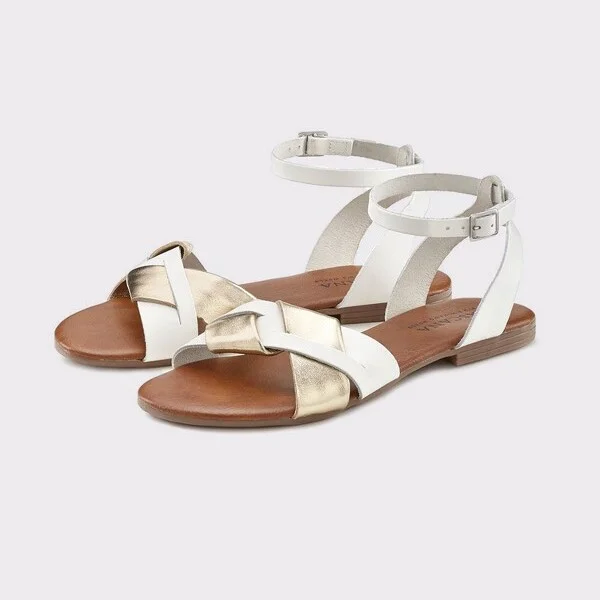 Women's Metallic Strap Sandals - LASCANA - White Solid