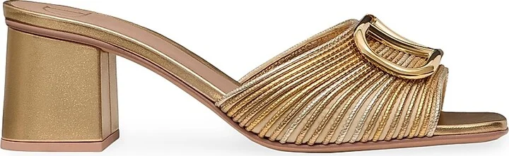 Women's Metallic VLogo Signature Slide Sandals 60MM - Gold - Size 7.5