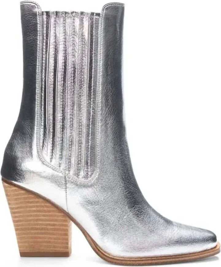 Women's Metallic Western Casual Boot In Silver