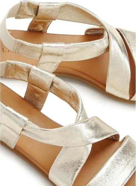 Women's Metallic Wide Strap Sandals - LASCANA - Gold Solid - Image 2