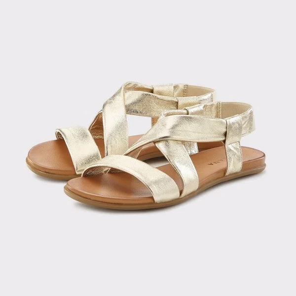 Women's Metallic Wide Strap Sandals - LASCANA - Gold Solid