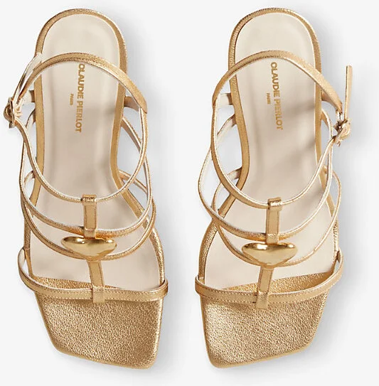 Womens Metalliques Heart-Plaque Strappy Metallic Heeled Leather Sandals Eur 41 / 8 Uk Women - Image 2