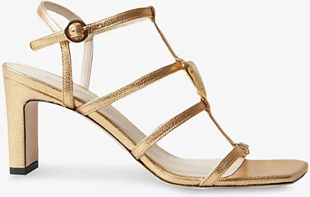 Womens Metalliques Heart-Plaque Strappy Metallic Heeled Leather Sandals Eur 41 / 8 Uk Women