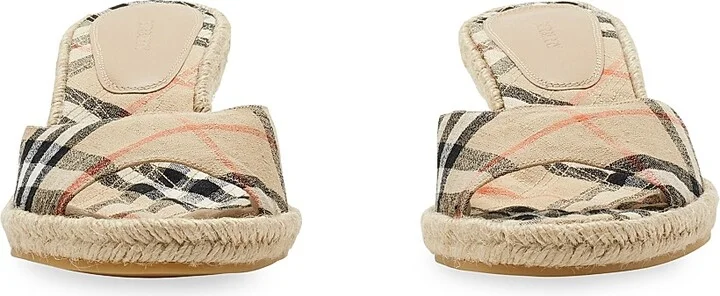 Women's Mews 65MM Check Espadrille Wedge Sandals - Sand Ip Check - Size 5 - Image 2