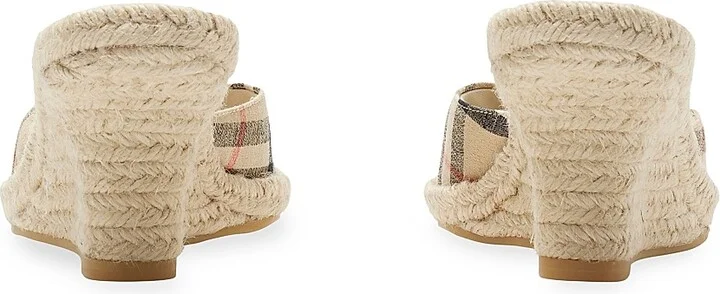 Women's Mews 65MM Check Espadrille Wedge Sandals - Sand Ip Check - Size 5 - Image 3