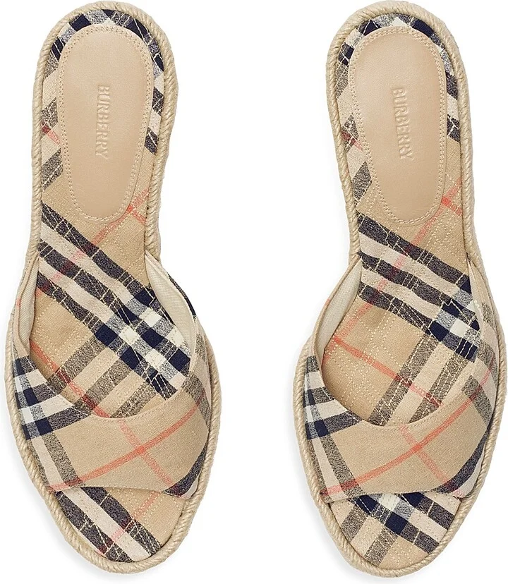Women's Mews 65MM Check Espadrille Wedge Sandals - Sand Ip Check - Size 5 - Image 4