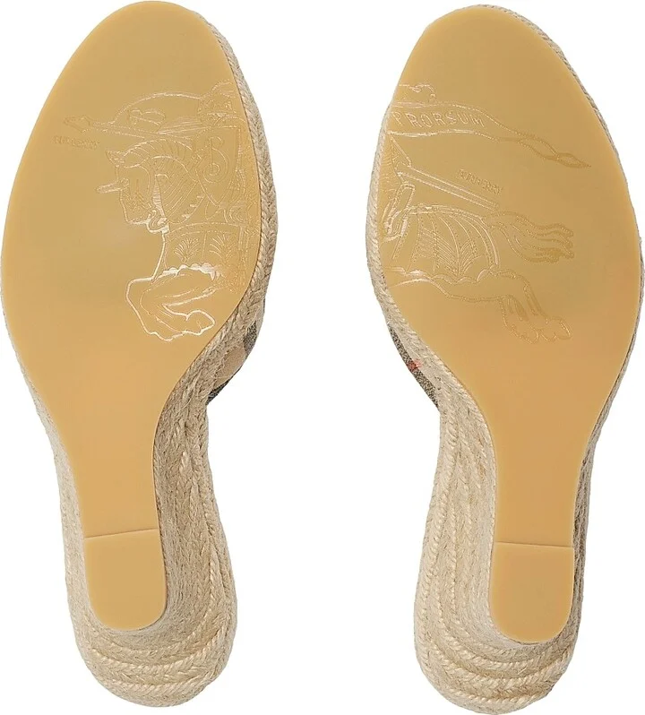 Women's Mews 65MM Check Espadrille Wedge Sandals - Sand Ip Check - Size 5 - Image 5