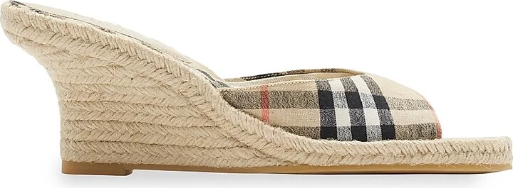 Women's Mews 65MM Check Espadrille Wedge Sandals - Sand Ip Check - Size 5
