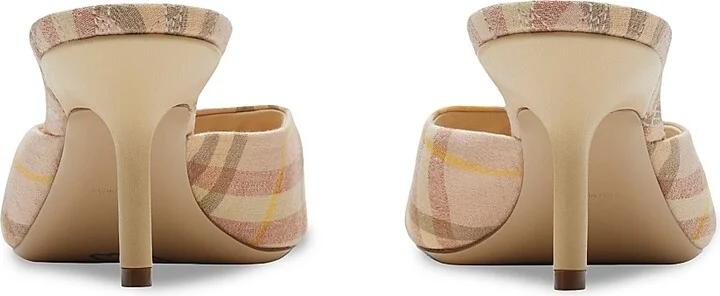 Women's Mews 65MM Check Linen-Blend Mules - Teacup Ip Check - Size 6 - Image 2