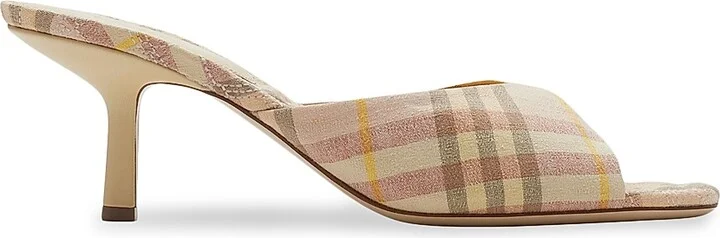 Women's Mews 65MM Check Linen-Blend Mules - Teacup Ip Check - Size 6