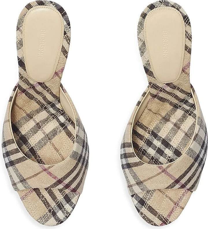 Women's Mews 90MM Check Linen-Blend Mules - Breeze Ip Check - Size 6 - Image 9