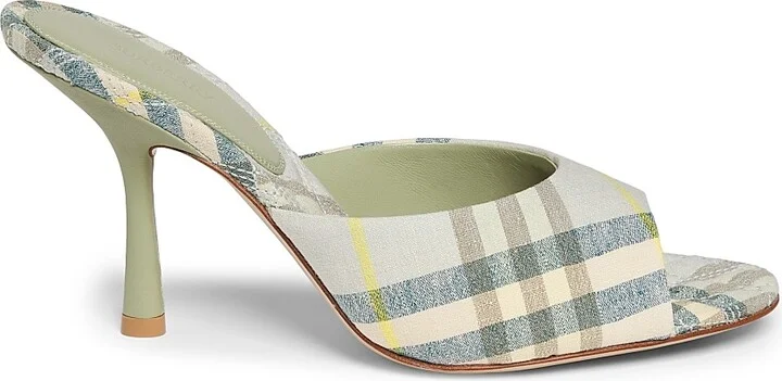 Women's Mews 90MM Check Linen-Blend Mules - Breeze Ip Check - Size 6