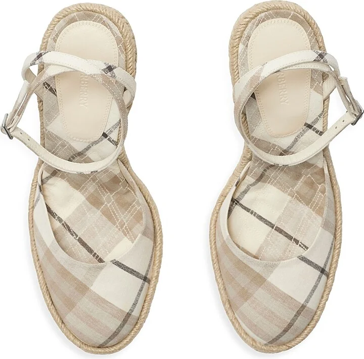 Women's Mews Check Espadrille Wedge Sandals - Cotton Ip Check - Size 5 - Image 4