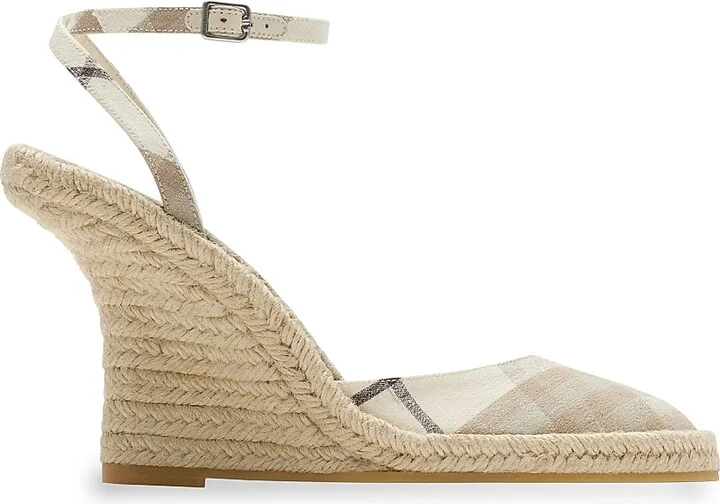 Women's Mews Check Espadrille Wedge Sandals - Cotton Ip Check - Size 5