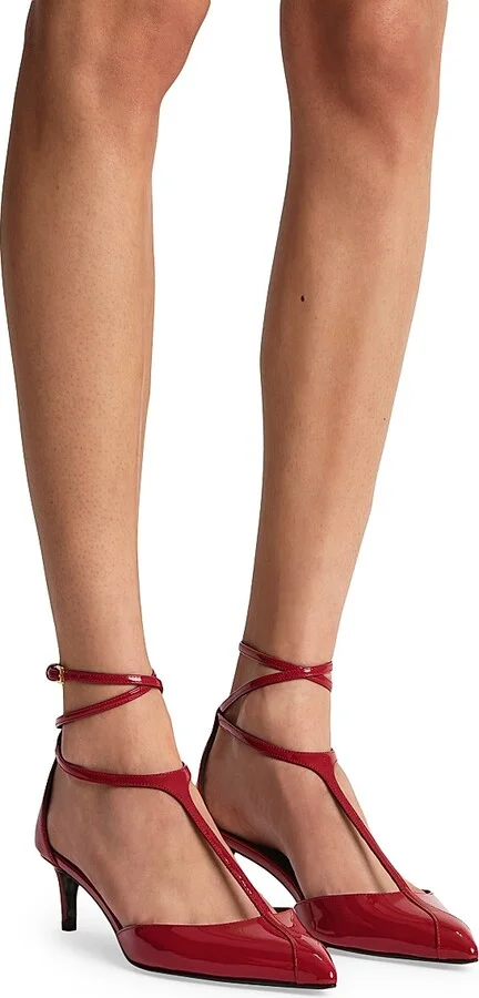 Women's Mia 45MM Leather T-Strap Pumps - Fire Red - Size 6 - Image 5
