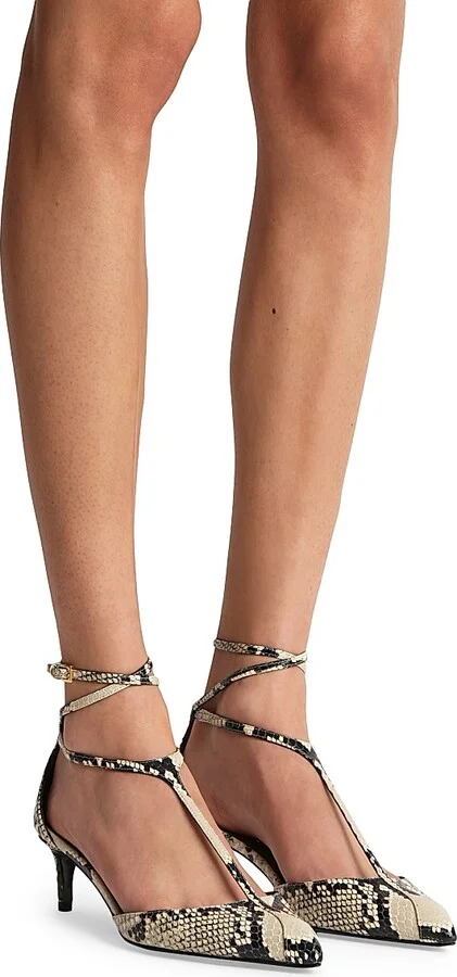 Women's Mia 45MM Python-Embossed Leather T-Strap Pumps - Natural - Size 6.5 - Image 5