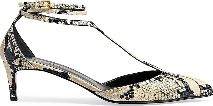 Women's Mia 45MM Python-Embossed Leather T-Strap Pumps - Natural - Size 6.5