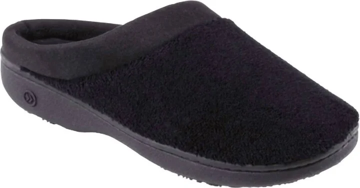 Women's Microterry Pillowstep Satin Cuff Clog Slipper In Black