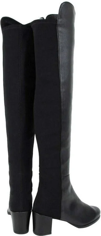 Women's Mid Black Nappa Leather With Elastic Back Heel Knee Boot - Image 5
